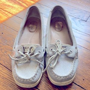 Silver glitter Sperry boat shoes
